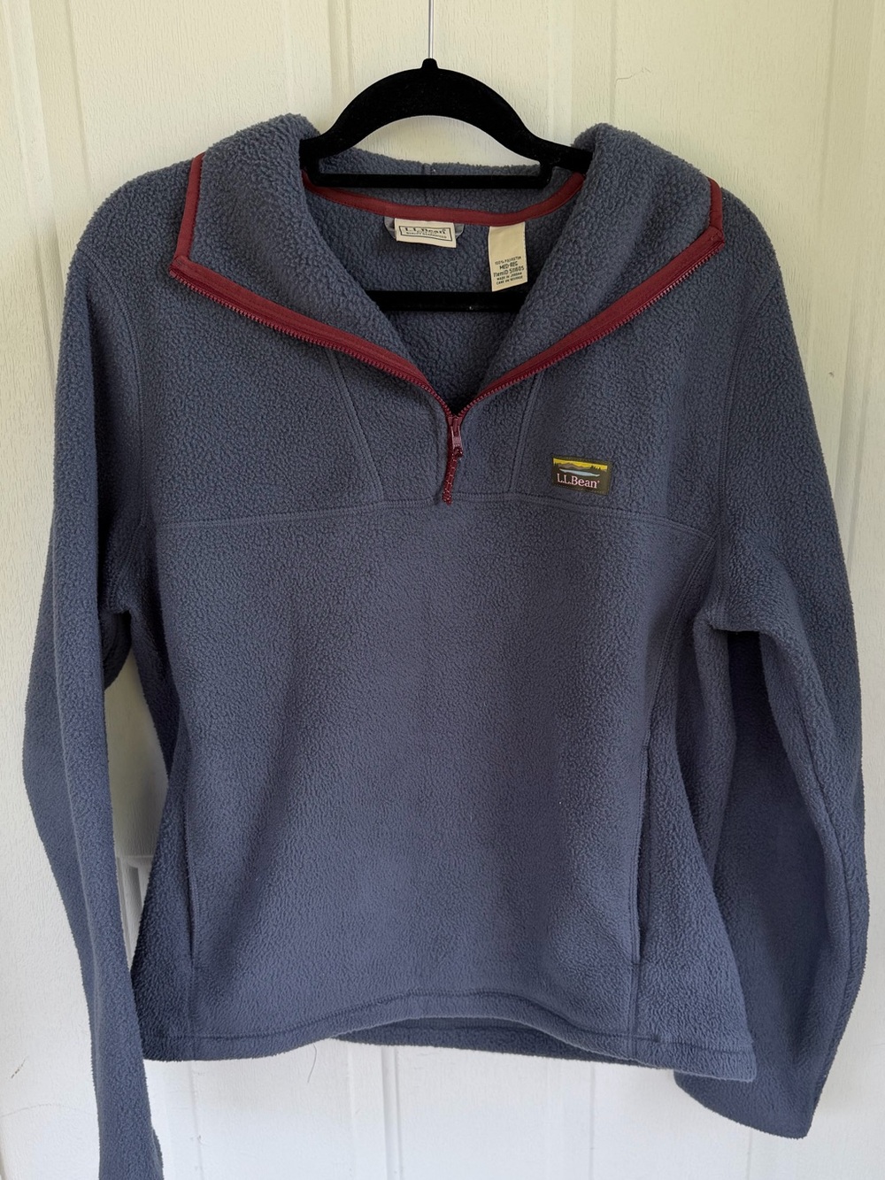 LL Bean Katahdin Fleece Quarter Zip Pullover Blue Burgundy Trim Men’s Size Mediu